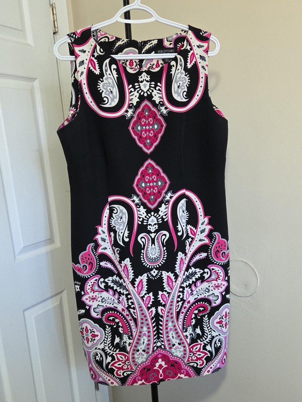 Perceptions Black Dress with Pink & White Paisley Print